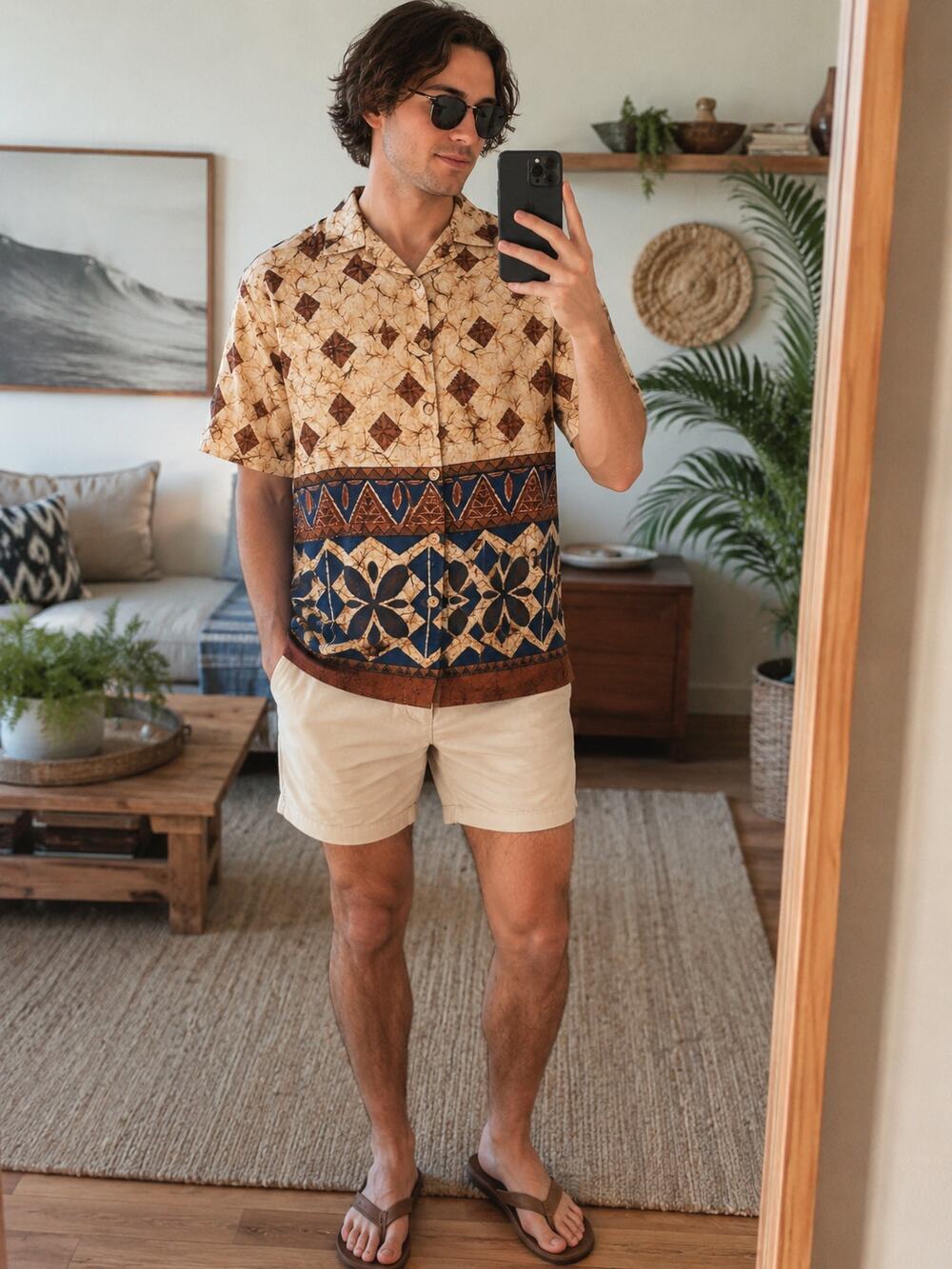 Vintage ODO Hawaiian Shirt Tiki Barkcloth USA Medium